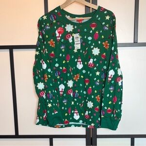 Holiday Lane Pajama Shirt Top Long Sleeve Christmas Ornaments Green XL.NWT